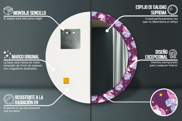 Miroir rond imprimé Stars de la licorne