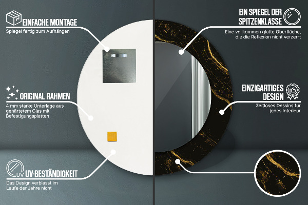 Miroir rond imprimé Marbre noir