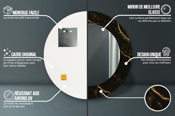 Miroir rond imprimé Marbre noir