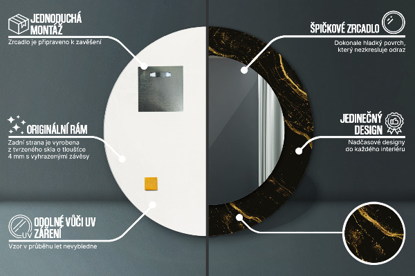 Miroir rond imprimé Marbre noir