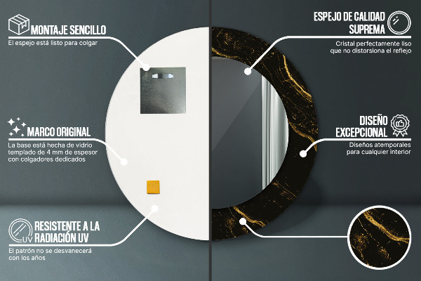 Miroir rond imprimé Marbre noir