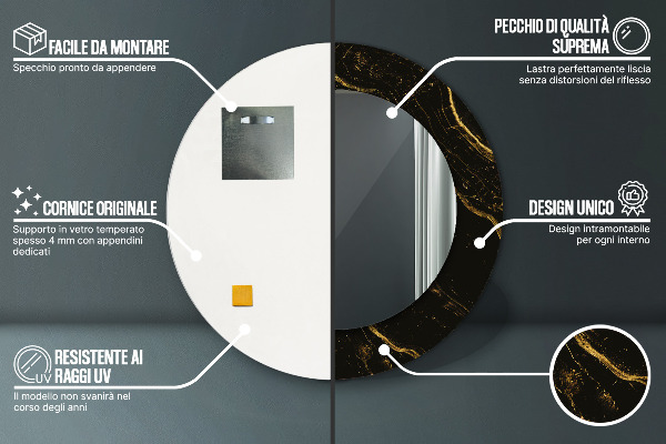 Miroir rond imprimé Marbre noir