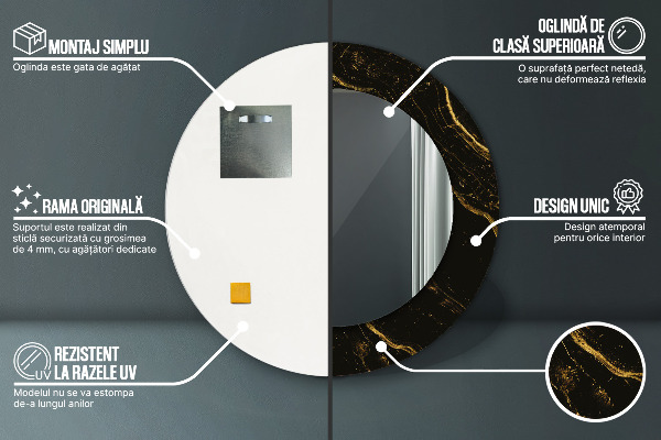 Miroir rond imprimé Marbre noir