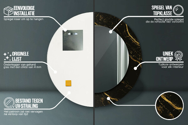 Miroir rond imprimé Marbre noir