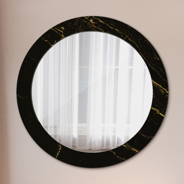 Miroir rond imprimé Marbre noir