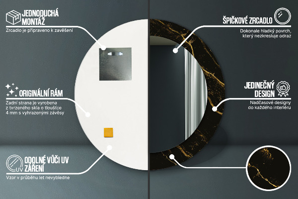 Miroir rond imprimé Marbre noir