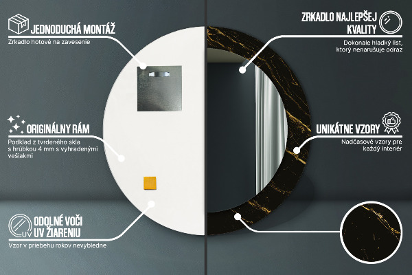 Miroir rond imprimé Marbre noir