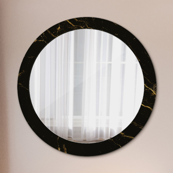 Miroir rond imprimé Marbre noir
