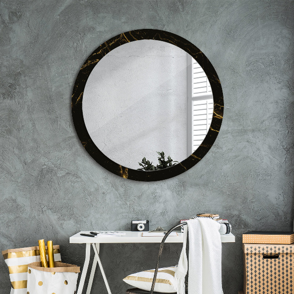Miroir rond imprimé Marbre noir
