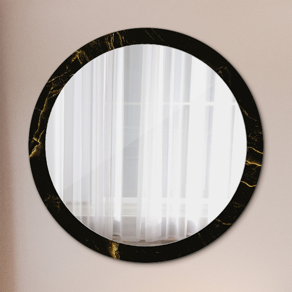 Miroir rond imprimé Marbre noir