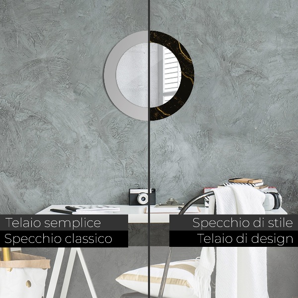 Miroir rond imprimé Marbre noir