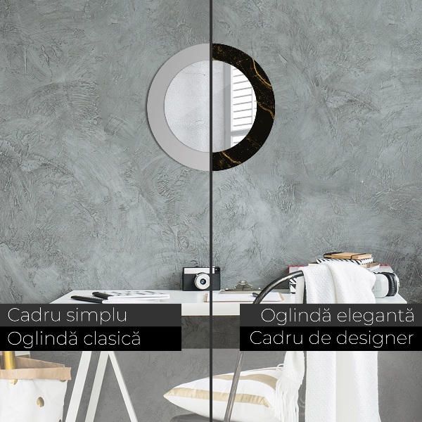 Miroir rond imprimé Marbre noir