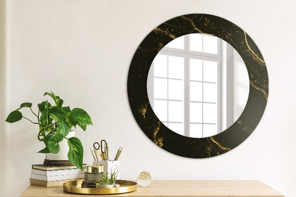 Miroir rond imprimé Marbre noir