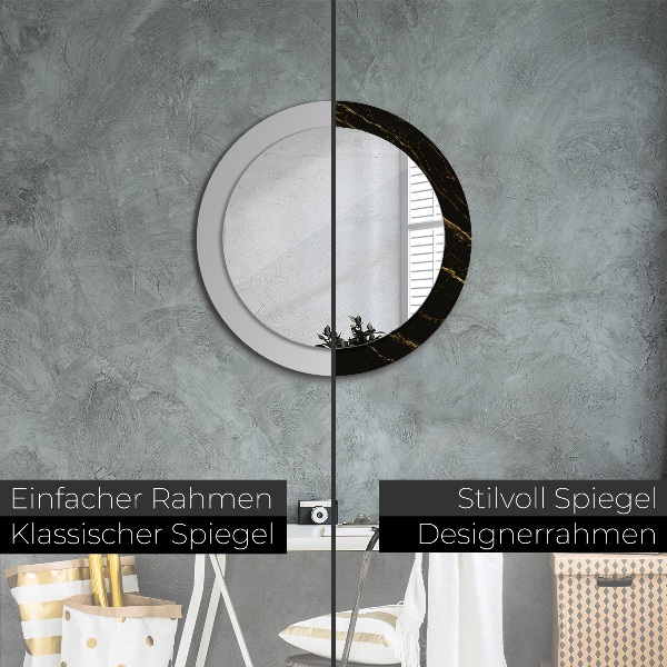 Miroir rond imprimé Marbre noir