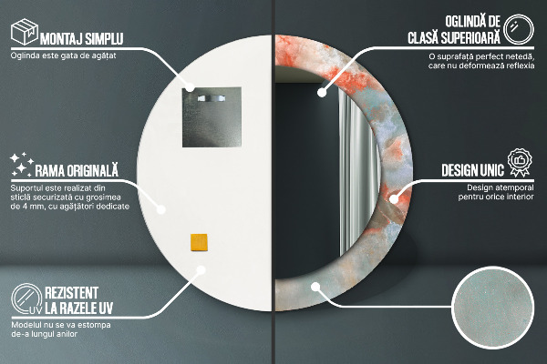 Miroir rond imprimé Marbles onyx