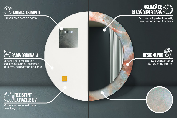 Miroir rond imprimé Marbles onyx
