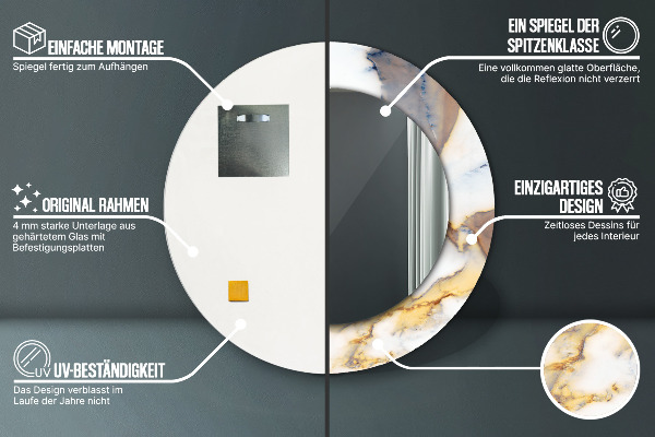 Miroir rond imprimé Marbre blanc