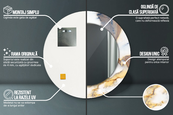 Miroir rond imprimé Marbre blanc