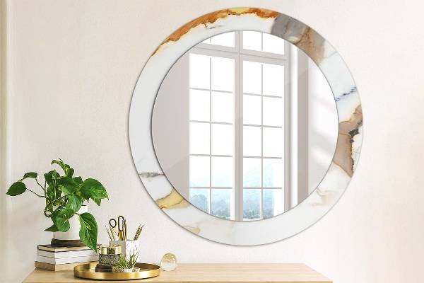 Miroir rond imprimé Marbre blanc