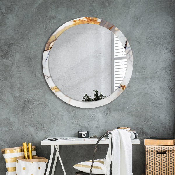 Miroir rond imprimé Marbre blanc