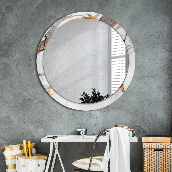 Miroir rond imprimé Marbre blanc