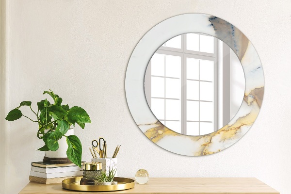 Miroir rond imprimé Marbre blanc