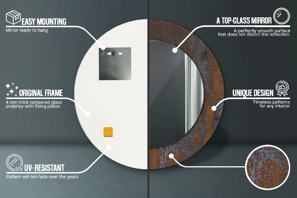 Miroir rond imprimé Rustique métallique
