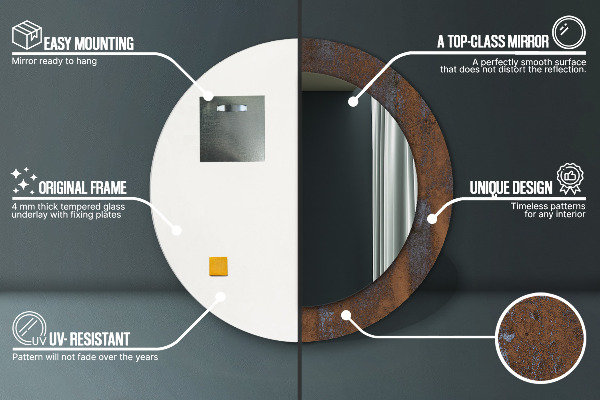 Miroir rond imprimé Rustique métallique