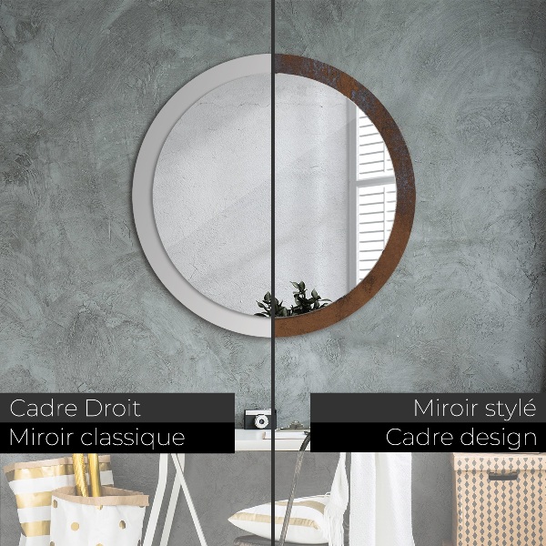 Miroir rond imprimé Rustique métallique