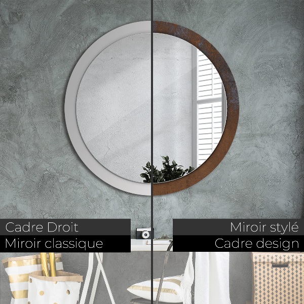 Miroir rond imprimé Rustique métallique