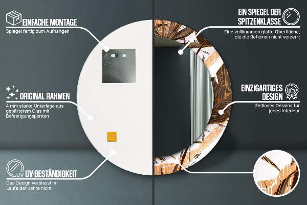 Miroir rond imprimé Feuilles de palmier