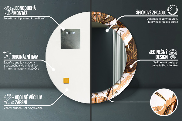 Miroir rond imprimé Feuilles de palmier