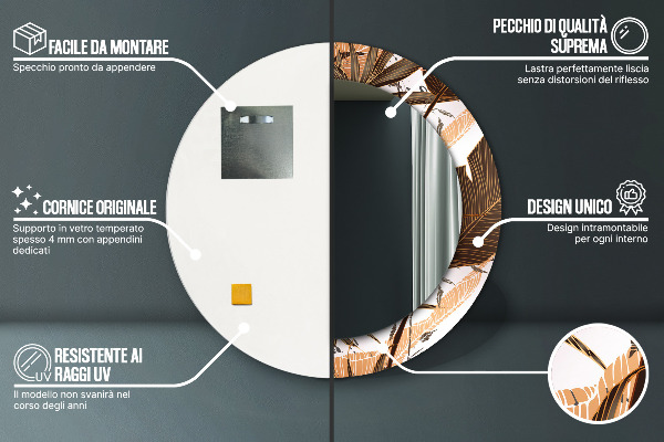 Miroir rond imprimé Feuilles de palmier