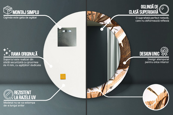 Miroir rond imprimé Feuilles de palmier