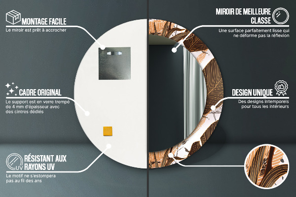 Miroir rond imprimé Feuilles de palmier
