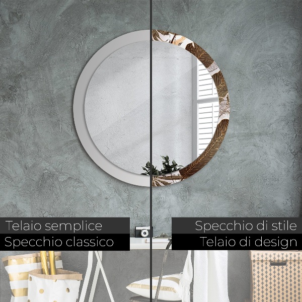 Miroir rond imprimé Feuilles de palmier
