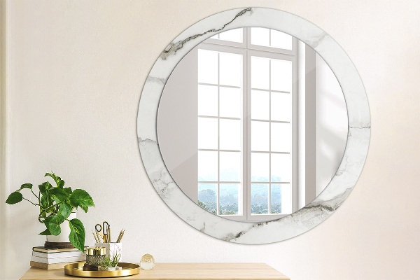 Miroir rond imprimé Marbre blanc