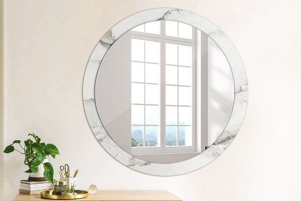 Miroir rond imprimé Marbre blanc