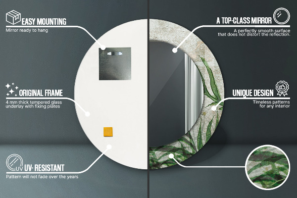 Miroir rond imprimé Feuilles de fougère