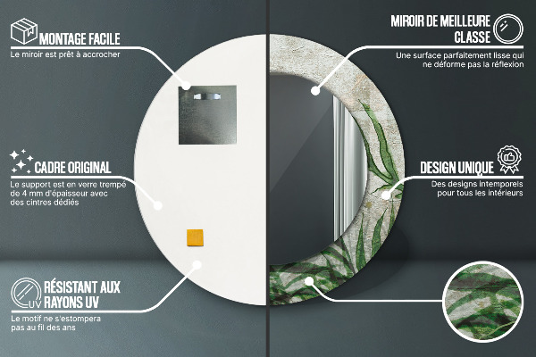 Miroir rond imprimé Feuilles de fougère