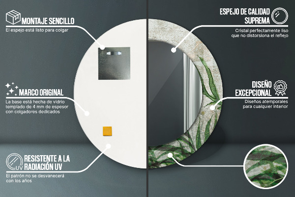 Miroir rond imprimé Feuilles de fougère