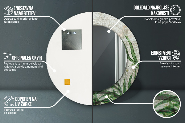 Miroir rond imprimé Feuilles de fougère