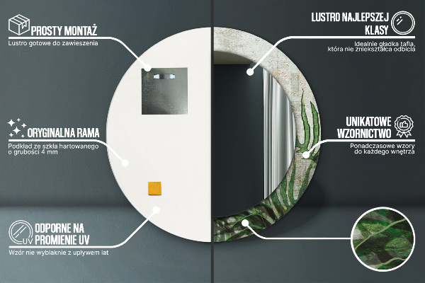 Miroir rond imprimé Feuilles de fougère