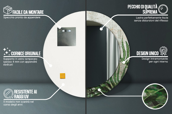 Miroir rond imprimé Feuilles de fougère