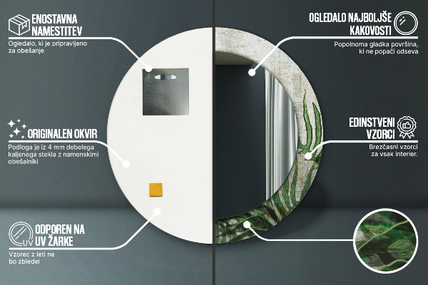 Miroir rond imprimé Feuilles de fougère