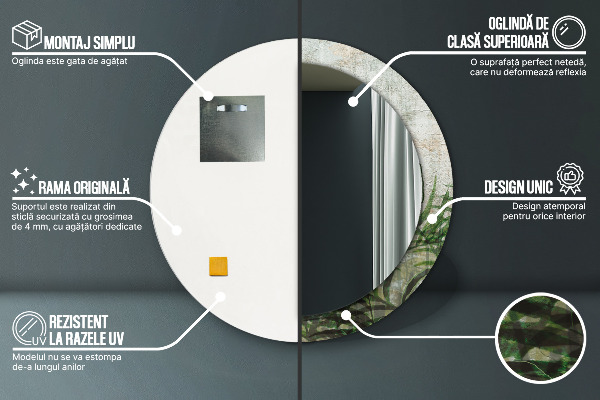 Miroir rond imprimé Feuilles de fougère