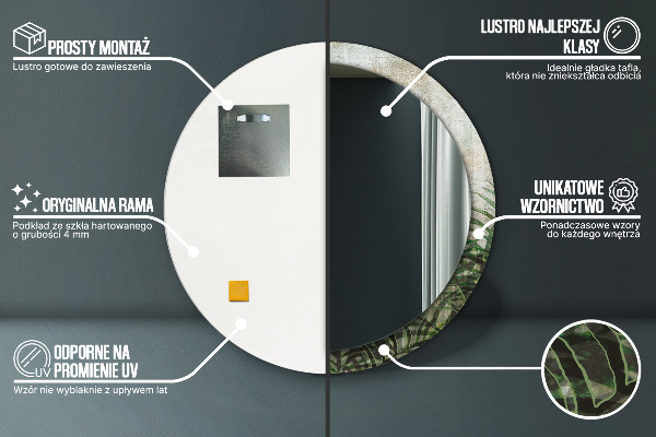 Miroir rond imprimé Feuilles de fougère