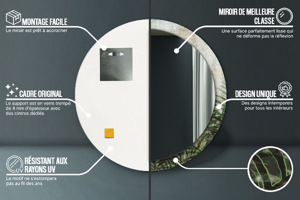 Miroir rond imprimé Feuilles de fougère