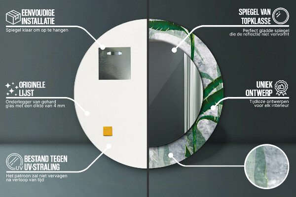 Miroir rond imprimé Feuilles tropicales