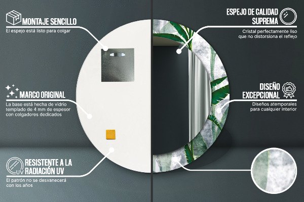 Miroir rond imprimé Feuilles tropicales